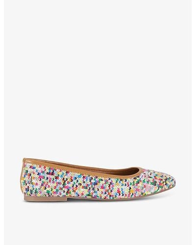 Dune Synthetic Sequin-embellished Flat Woven Ballet Flats - White