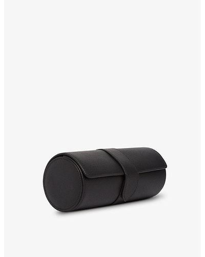 Smythson Panama Grained Leather Watch Roll - Black