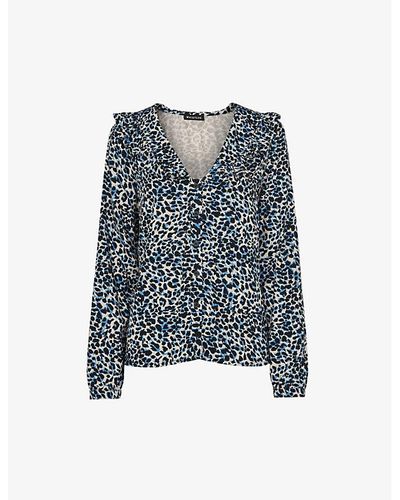 Whistles Lenny Leopard-print Woven Top - Blue