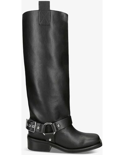 Ganni Buckle-embellished Leather Knee-high Boots - Black