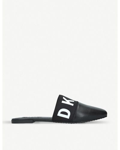 DKNY Dawn Logo-trim Leather Flat Mules - Black