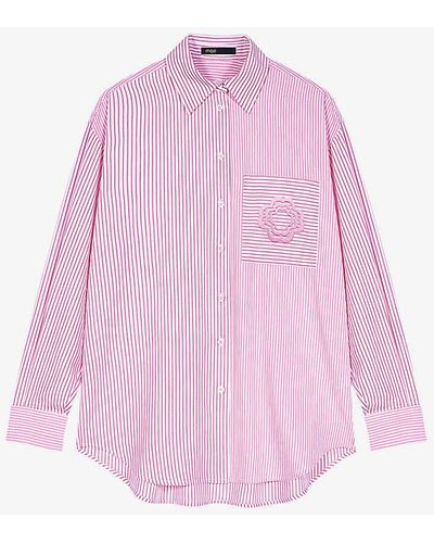 Maje Clover-embroidered Striped Stretch-cotton Shirt - Pink