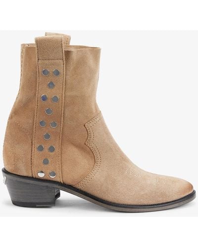 Zadig & Voltaire Pilar High Stud-detail Suede Ankle Boots - Natural