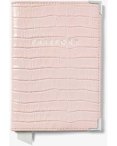 Aspinal of London Crocodile-embossed Patent-leather Passport Cover - Pink