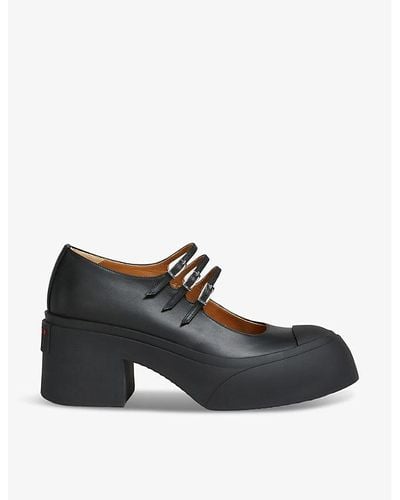 Marni Platform-heel Brand-embossed Leather Heeled Courts - Black
