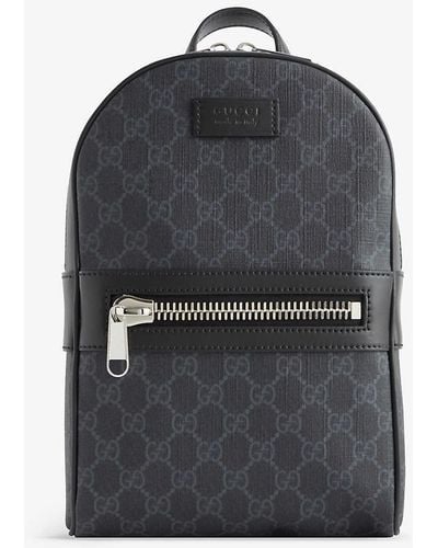 Gucci Monogram-embellished Coated-canvas And Leather Backpack - Black