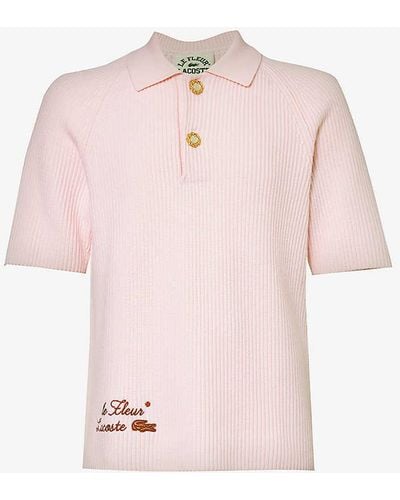 Lacoste Le Fleur* X Logo-embroidered Regular-fit Wool-knit Polo Shirt X - Pink