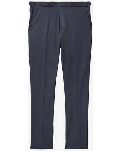 Reiss Crawford Straight-leg Slim-fit Stretch Cotton-blend Trousers - Blue