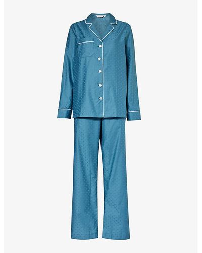 Derek Rose Kate Polka Dot-pattern Cotton Pyjama Set - Blue