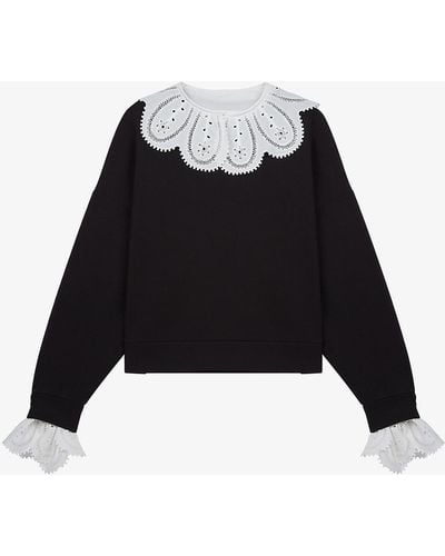 Maje Tendre Lace-collar Cotton-blend Sweatshirt - Black