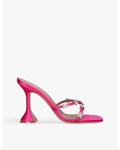 AMINA MUADDI Lily Slipper 95 Crystal-embellished Satin Heeled Sandals - Pink