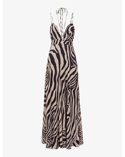 Reiss Vida Zebra-print Woven Maxi Dress - Brown