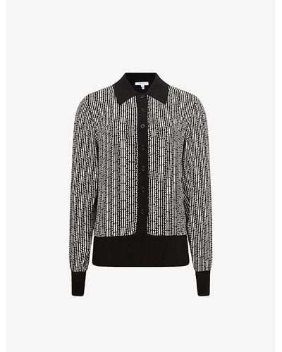 Reiss Olivia Geometric-pattern Woven-blend Shirt - Grey