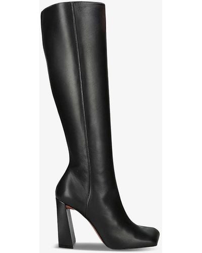 AMINA MUADDI Marine Square-toe Leather Heeled Knee-high Boots - Black