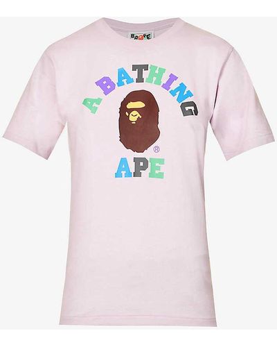 A Bathing Ape University Logo-print Cotton-jersey T-shirt - Pink
