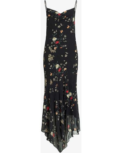 AllSaints Charlotte Kora Floral-print Woven Midi Dress - Black