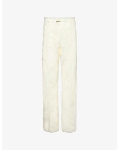 Bottega Veneta Perforated-trim Straight-leg High-rise Linen Pants - White