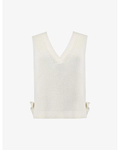 Ro&zo Side-tie V-neck Cotton-knit Top - White