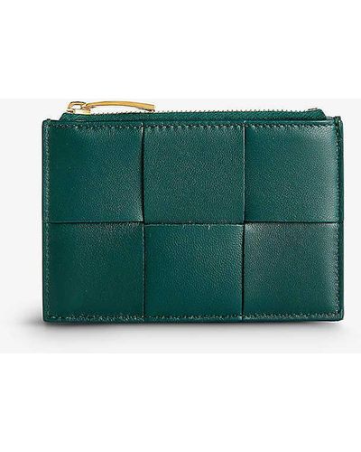 Bottega Veneta Intrecciato Zipped Leather Card Holder - Green