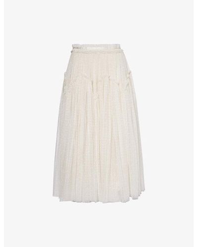 Needle & Thread Arabesque Frilled-trim Recycled-polyester Midi Skirt - White