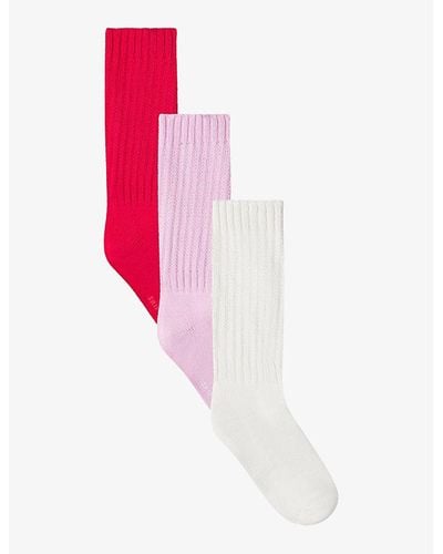Skims Redslouchy Ribbed Stretch Cotton-blend Socks Pack Of Three - Pink