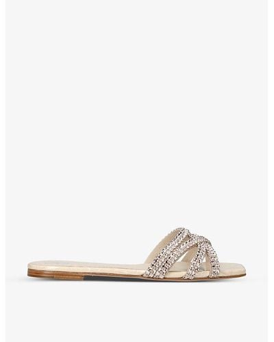 Gina Portland Crystal-embellished Croc-embossed Leather Sandals - Natural