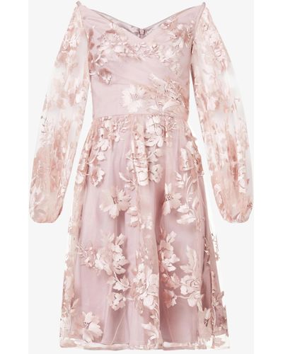 Chi Chi London Floral Embroidered Tulle Mini Dress - Pink
