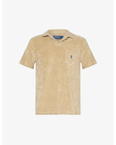Polo Ralph Lauren Brand-embroidered Terry-texture Cotton-blend Polo Shirt - Natural