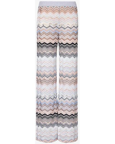 Missoni Multi Blue Beige Tones Wide-leg Mid-rise Knitted Trousers - White