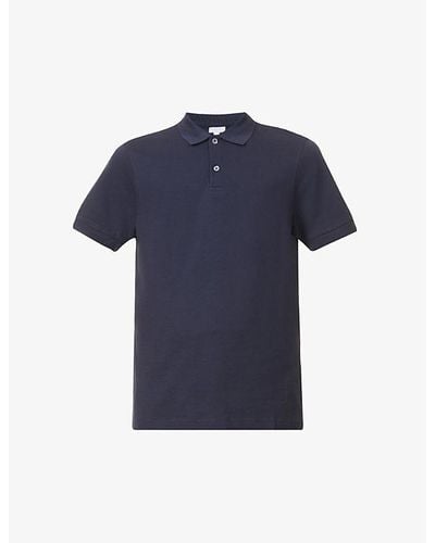Sunspel Short-sleeved Cotton- Piqué Polo Shirt - Blue