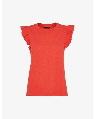 Whistles Frilled Cap-sleeved Cotton T-shirt - Red