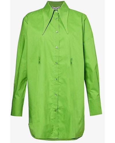 AVAVAV Extended-collar Relaxed-fit Woven Mini Dress - Green