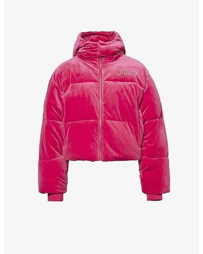 Juicy Couture Rhinestone-embellished Padded Velour Jacket - Pink