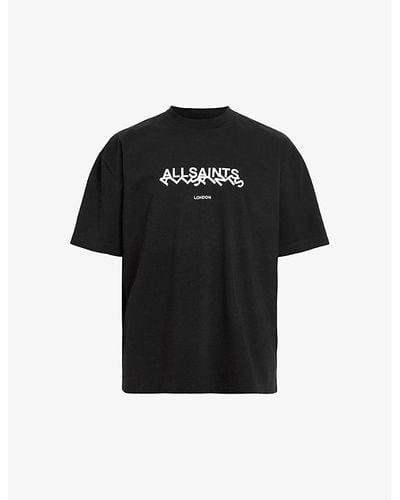 AllSaints Slanted-logo Oversized Organic-cotton T-shirt - Black