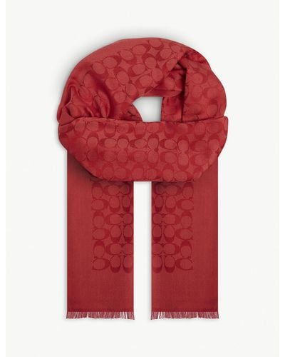 COACH Monogramed Silk And Cotton-blend Scarf - Red