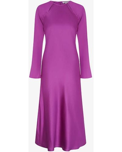 OMNES Tallulah Cut-out Long-sleeve Satin Midi Dress - Purple