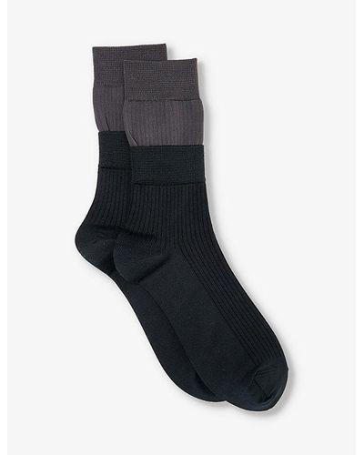 Sacai Branded Contrast-panel Knitted Socks - Black