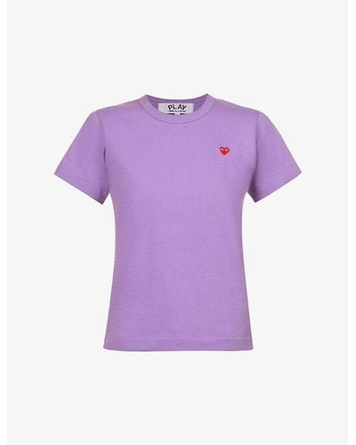 COMME DES GARÇONS PLAY Heart-embroidered Cotton-jersey T-shirt - Purple