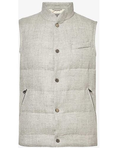 Corneliani Stand-collar Padded Wool And Linen-blend Gilet - White