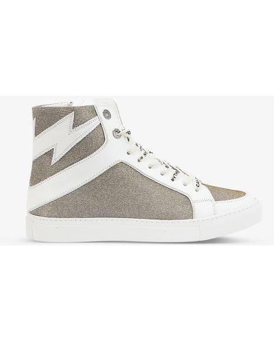 Zadig & Voltaire Zv1747 High Flash Glitter Leather And Mesh High-top Trainers - Grey
