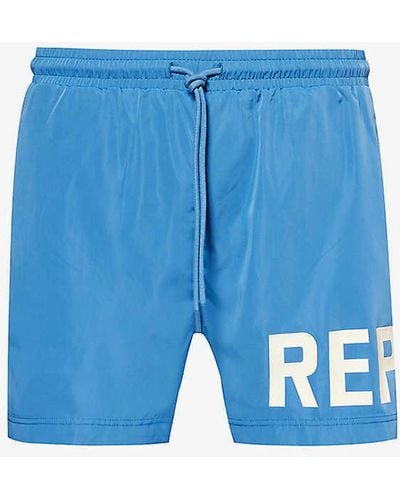 Represent Brand-print Regular-fit Swim Shorts - Blue
