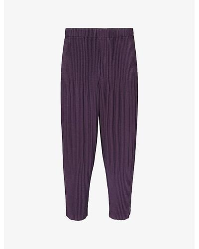 Homme Plissé Issey Miyake Basic Pleated Tapered-leg Knitted Pants - Purple