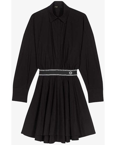 Maje Clover-embroidered Long-sleeve Stretch-cotton Mini Dress - Black