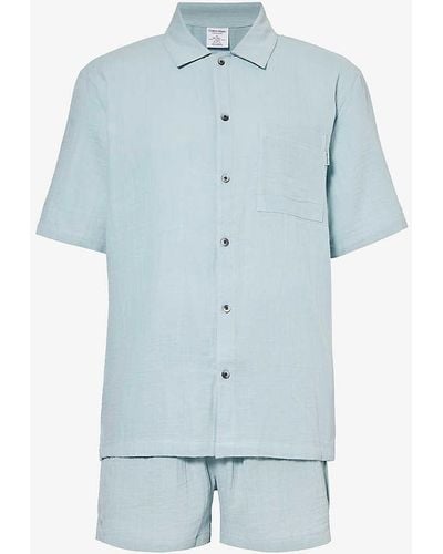 Calvin Klein Branded-tab Relaxed-fit Cotton Pyjamas - Blue