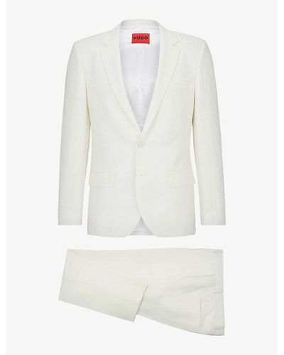 HUGO Single-breasted Slim-fit Linen-blend Suit - White