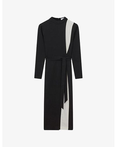 Reiss Millie Contrast-stripe Stretch-woven Midi Dress - Black