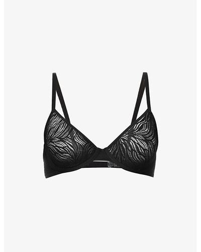 Calvin Klein Sheer Marquisette Embroidered Stretch-lace Bra - Black
