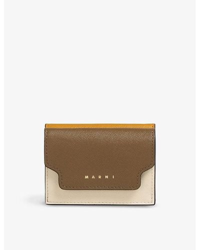 Marni Logo-print Leather Trifold Wallet - Natural