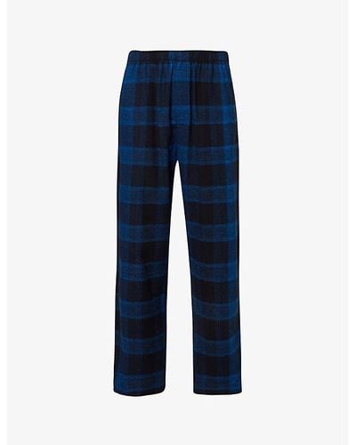 Calvin Klein Checked Straight-leg Cotton Pajama Bottoms - Blue