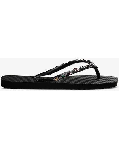 Havaianas Square Luxury Crystal-embellished Rubber Flip-flops - White